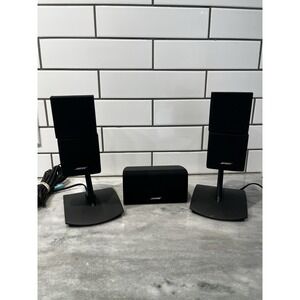 3 Bose Speakers Left Right Center Chanel Dual Double Cube Acoustimass + Stands